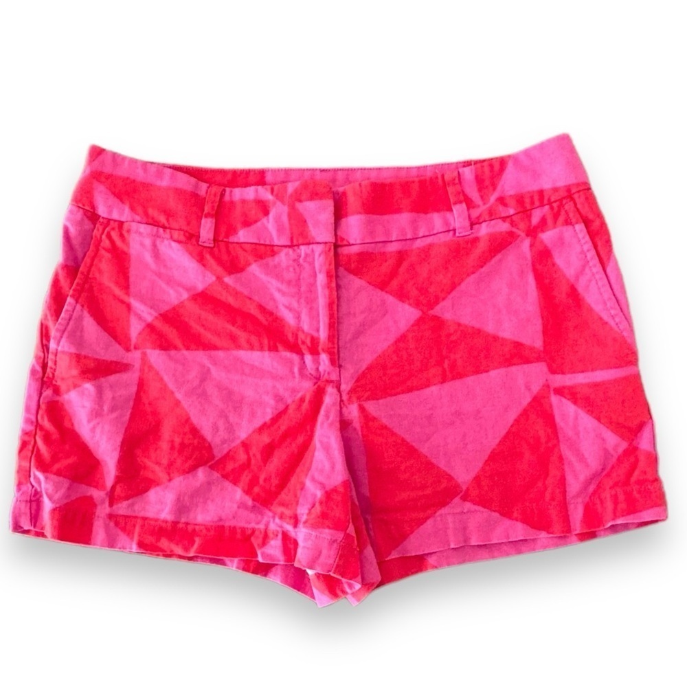 LOFT Riviera Short Size 6 Pink/Red Geometric Linen Blend Flat Front Pockets